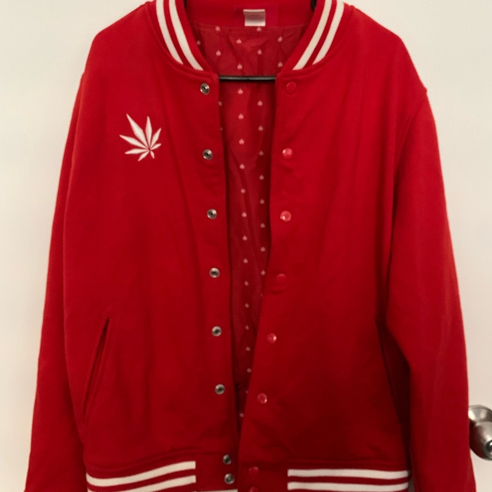 Red Varsity Sweater with White Striped Trim